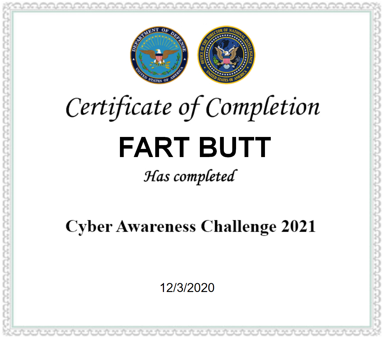 Take the DoD Cyber Awareness Challenge! Network 47